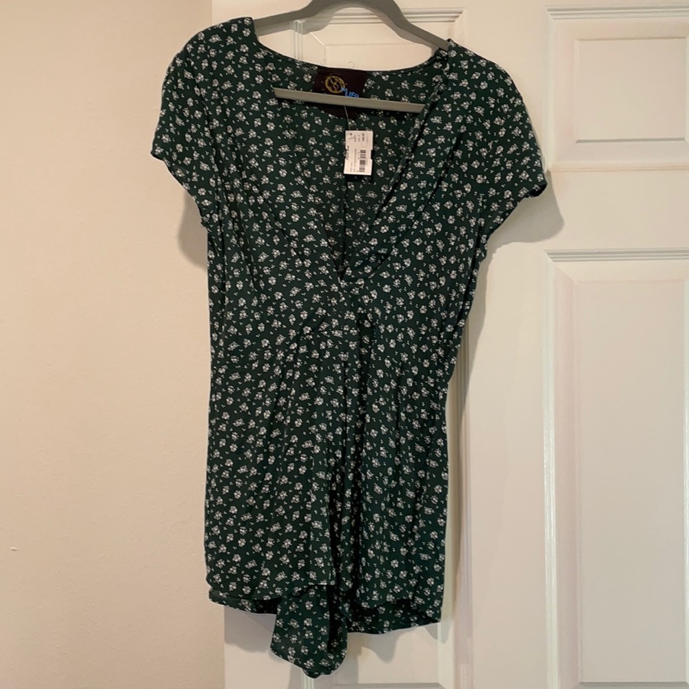 Planet Blue Green Romper with White Details (brand new - tags still on)
